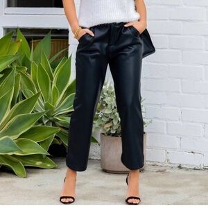 NWOT BISHOP & YOUNG ANTHROPOLOGIE Women's BROWN Faux Leather Tapered Pants